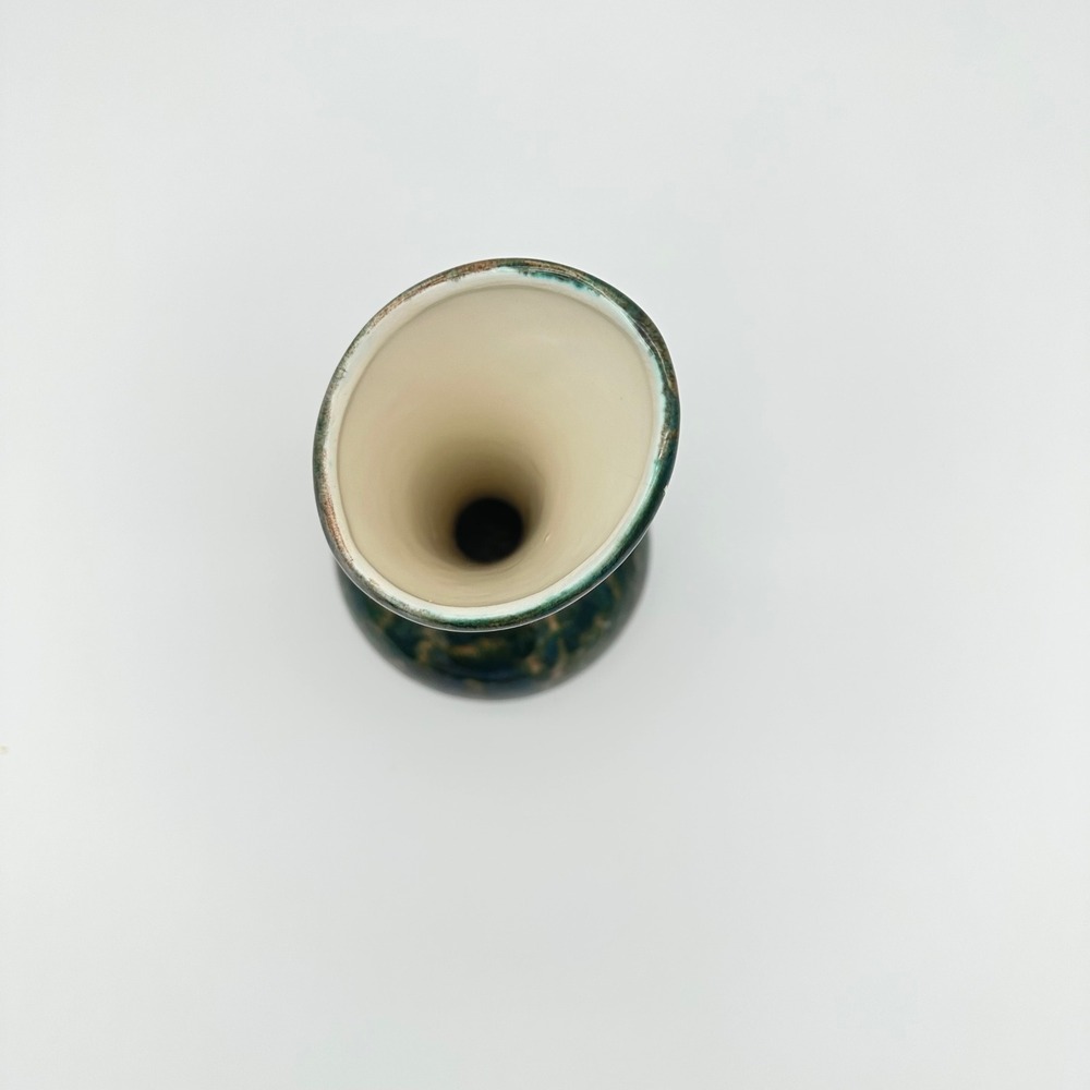 Blue Mountain Pottery Bud Vase 383 8.5" Teal Green Drip Glaze Slant Rim Vintage - Picture 6 of 16